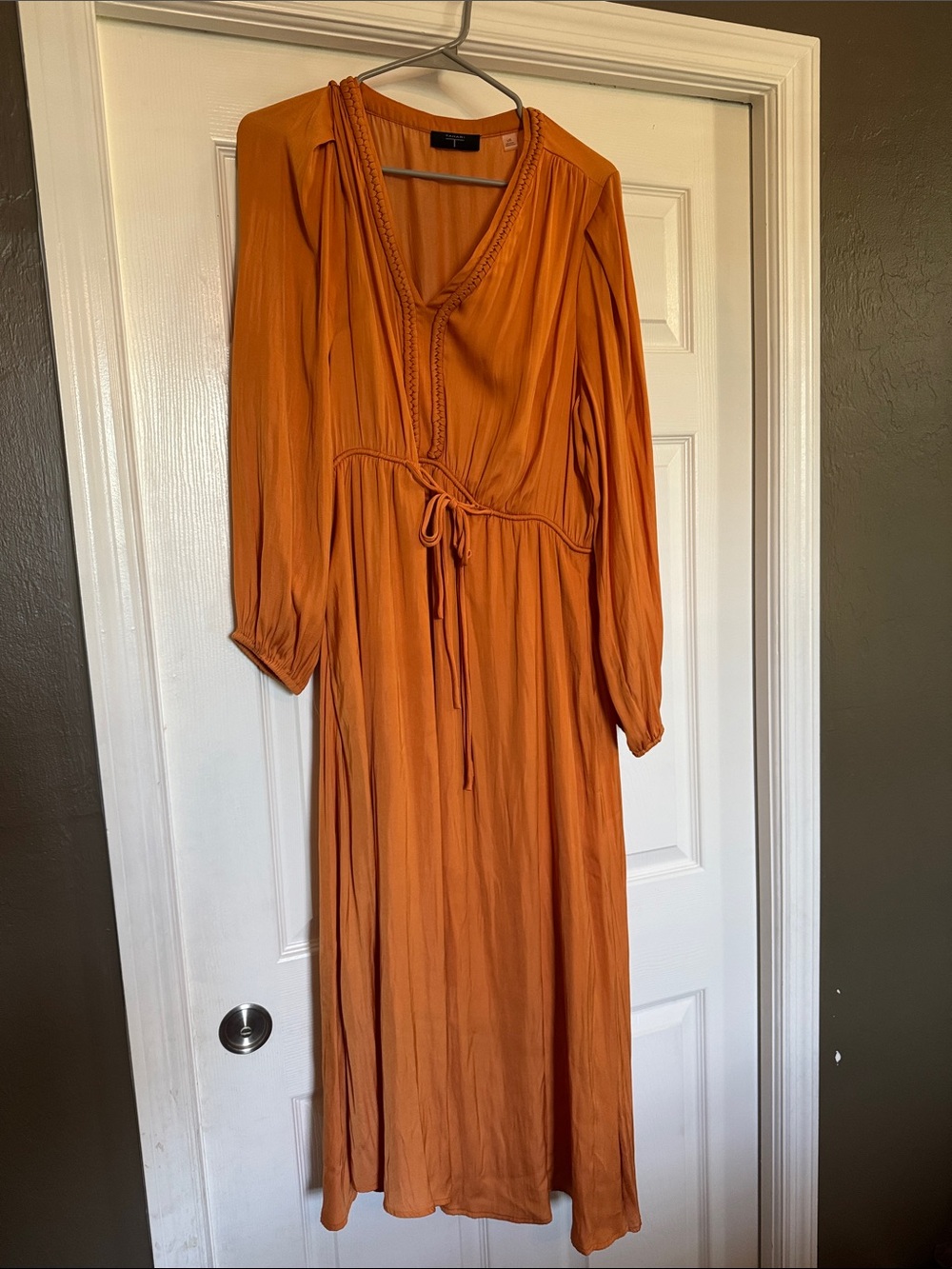 Tahari Burnt Orange Maxi Dress with Tie Waist